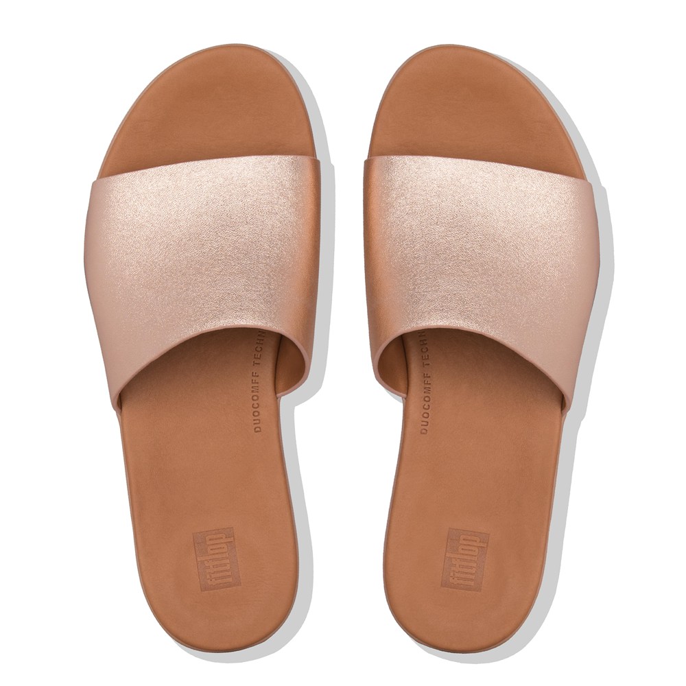 Fitflop Womens Slides Rose Gold - Sola Leather - 18CDTSQAK